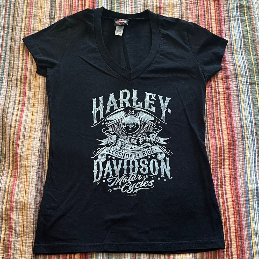 Harley-Davidson Black V-Neck Tee with Graphic